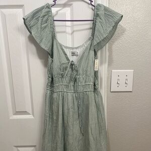 Hollister Green Gingham with Flutter Sleeves Spring Summer Cottagecore Dress